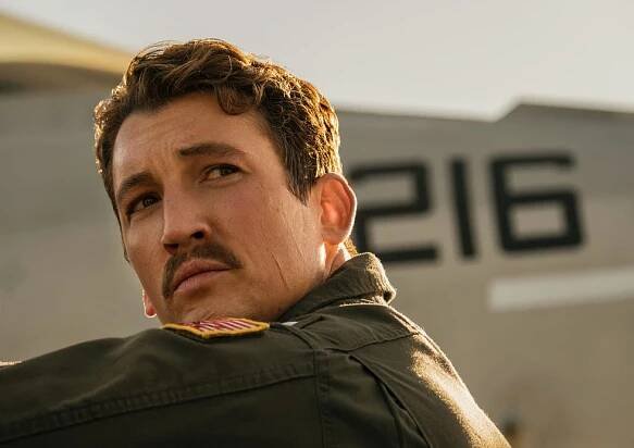 Miles Teller plays Lt. Bradley "Rooster" Bradshaw in Top Gun: Maverick from Paramount Pictures
