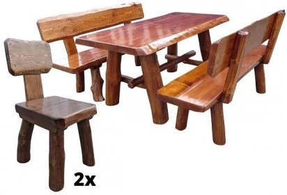Dřevěný zahradní nábytek z masivu Obří Důl 2m pro 8 osob se 2 židlemi oranžový