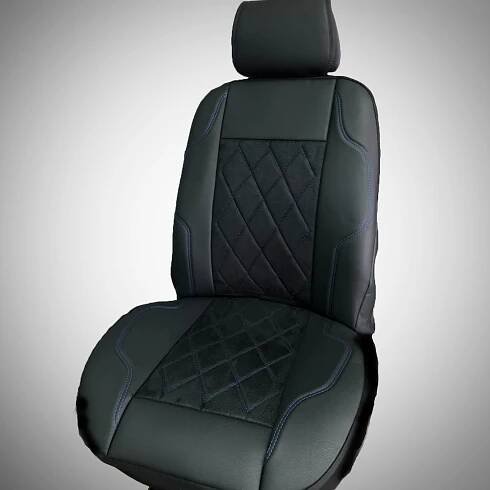 Еco kůže a prošívaná alcantara s modrá nit - Potahy do auta - Image 3