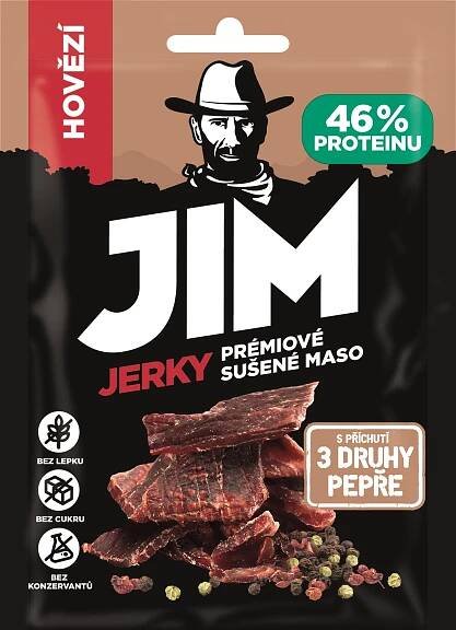JIM JERKY Sušené maso hovězí 3 druhy pepře 23 g