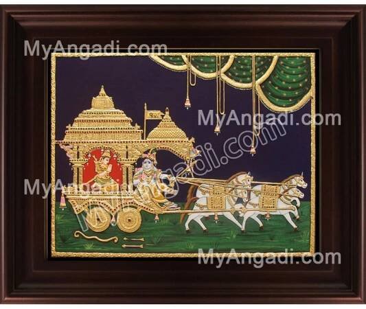 Geetha Saaram Tanjore Painting, Krishna Arjuna Chariot Tanjore Painting