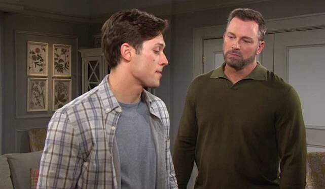 Days Tate turns, upset, towards his dad, as Brady watches him with concern