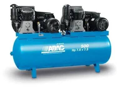 Litinový pístový kompresory CA1-2x5,5-500FT příkon 11 kW, sací výkon 1 399 l/min, tlak 11 bar, vzdušník 500 l, napětí 400/50 V/Hz