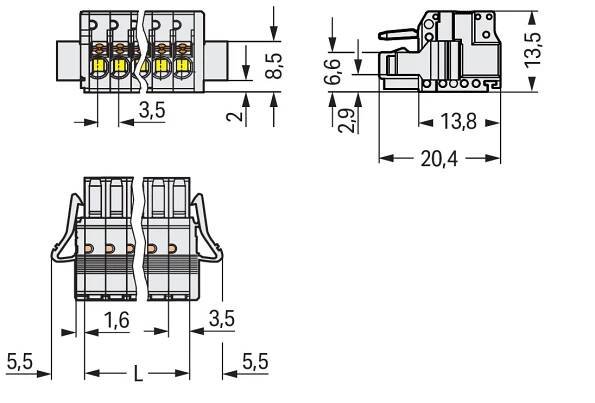 2734-109/037-000 1vodičová pružinová svorkovnice Tlačítko Push-in CAGE CLAMP®, Světle šedá 