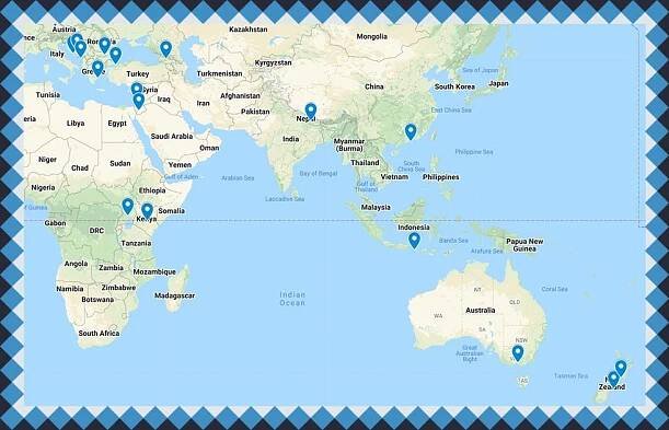 Map showing Loralee's travels