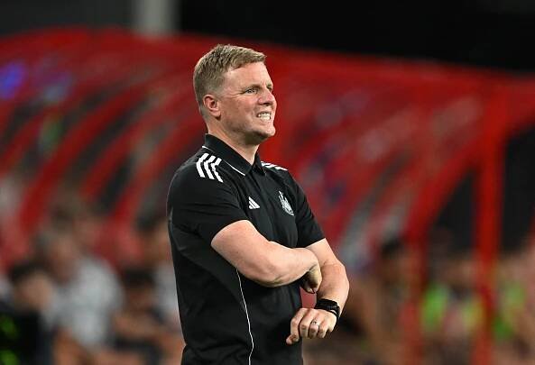 Eddie Howe, Newcastle United manager, at a soccer match.
