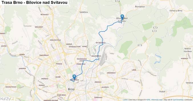 Brno-Bílovice nad Svitavou, mapa trasy