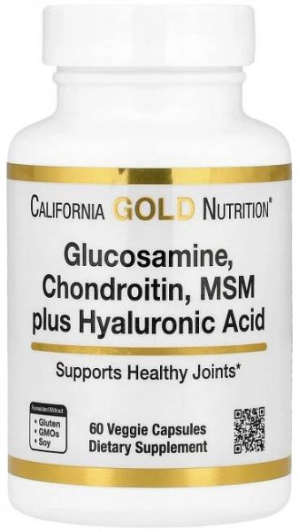 California Gold Nutrition, Glukosamin Chondroitin, MSM plus kyselina hyaluronová, 60 rostlinných kapslí 