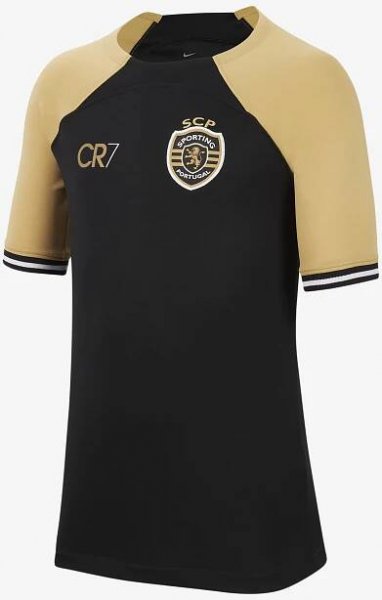 Fotbalový dres Nike Dri-FIT Sporting CP x CR7 2023/24 Stadium pro větší děti  - Černá/Jersey Gold/Jersey Gold