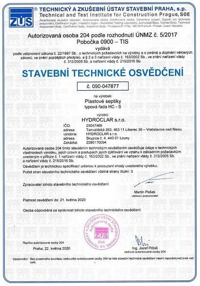 Certifikáty | Hydroclar s.r.o.