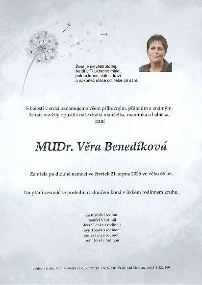 Smuteční oznámení: Veselí nad Moravou