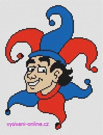 žolík, joker, předloha pro vyšívání, křížková výšivka, cross stitch, pattern, free
