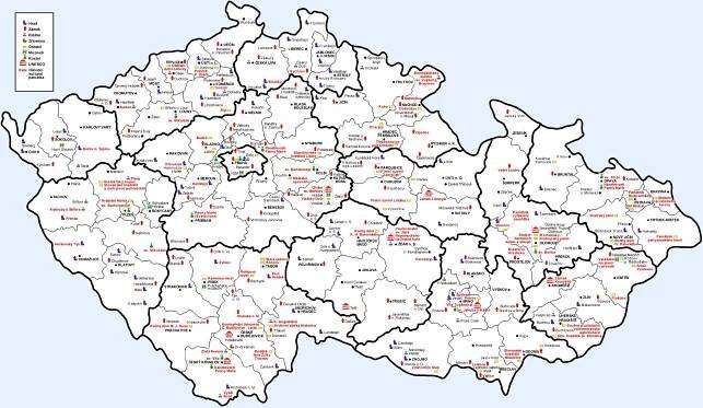 Turistická mapa hrady a zámky v ČR