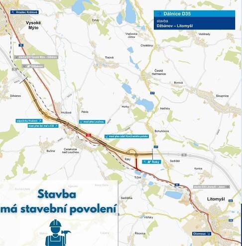 Úsek D35 Džbánov - Litomyšl: Zemní práce v plném proudu, plynovody čeká změna