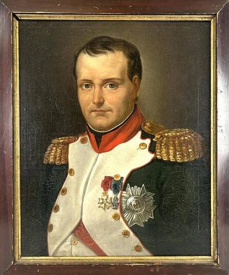 CONTINENTAL SCHOOL (19th or 20th Century,), Half-length portrait of Napoleon, Oil on canvas, 18” x 22”. Framed 24.5” x 20.5”.