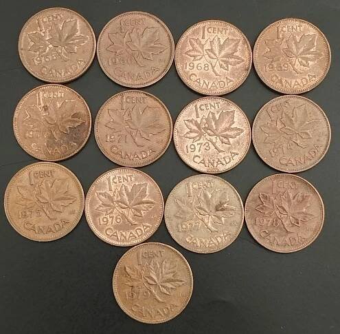 Kanada 1 cent 1965,66,68-71,73-79 (13 ks.) KM# 59 - Numismatika