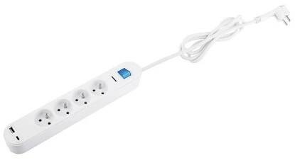 VLC Prodlužovací kabel s vypínačem, 4 zásuvky + 2 USB, max. 16 A/3500 W, 1,4 m