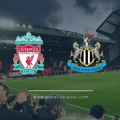 Kombination av Liverpool FC:s och Newcastles klubbmärken, vilket representerar den specifika matchen.