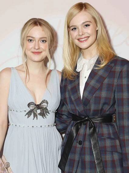 Dakota Fanning and Elle Fanning attend the Miu Miu Women's Tales # 15 Screening at The Curzon Mayfair on February 19, 2018 in London, England.