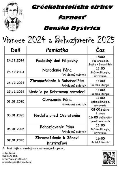Liturgický program 24.12.2024 – 7.1.2025 - Gréckokatolícka cirkev, farnosť Banská Bystrica