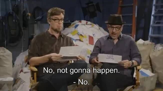 Dan Povenmire and Jeff "Swampy" Marsh saying "No, not gonna happen." and "No."