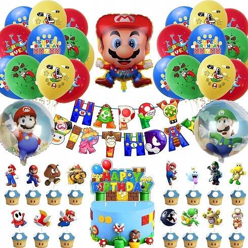 Oro Party Sada XL balónkových narozeninových dekorací Super Mario + Girlanda