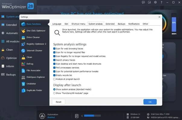 WinOptimizer 28 - Settings