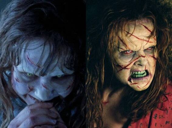 Linda Blair as Regan in "The Exorcist" and Izabella Scorupco as Sarah in "Exorcist: The Beginning."