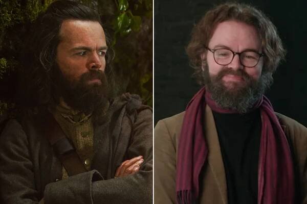 Stephen Walters as Angus Mhor in 'Outlander' season 1; Walters in 2024