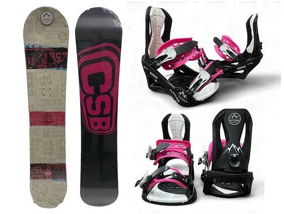 The Altitude Women’s Colorado Snowboard Package on a white abckground.