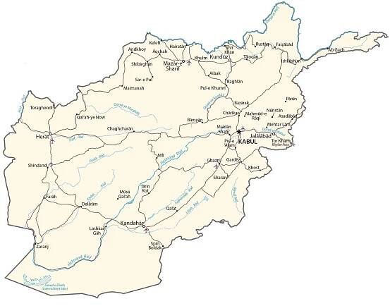 Afghanistan Map – Cities and Roads