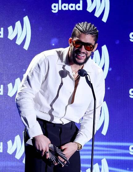 Bad Bunny at the 34th GLAAD Media Awards held at The Beverly Hilton Hotel on March 30, 2023 in Beverly Hills, California.
