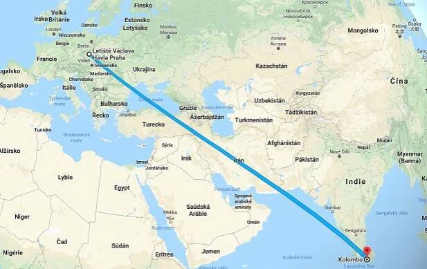 Doba a délka letu z Prahy na Sri Lanku