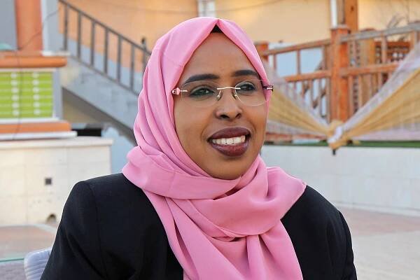 Somali lawmaker Amina Mohamed Abdi speaks during a Reuters interview in Mogadishu, Somalia January 9, 2021.