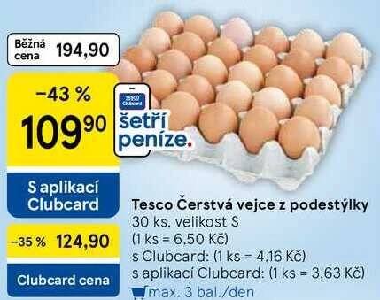 Tesco Čerstvá vejce z podestýlky, 30 ks, velikost S