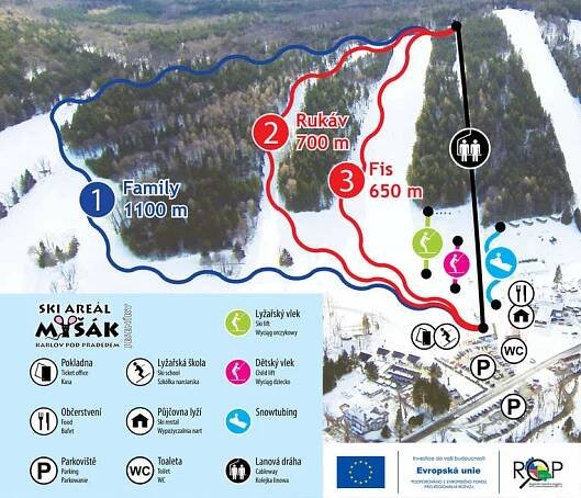 Ski areál Myšák - Karlov pod Pradědem - informace a mapa