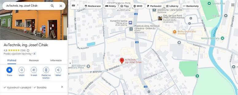 Mapa AVTECHNIK na Googlu