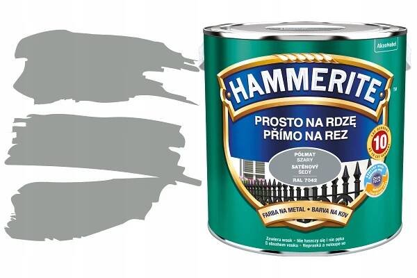 Hammerite Přímo Na Rez Polomat Šedá Barva Na Kov S Voskem 2,5L