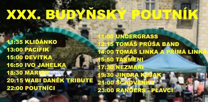 XXX. BUDYŇSKÝ POUTNÍK 2025 1. – 3. SRPNA – Festival folk, bluegrass a country hudby na vodním hradě Budyně nad Ohří