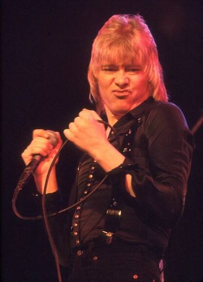Scottish Rock vocalist Brian Connolly (1945 - 1997), of the group Sweet, performs onstage at the Chicago Stadium, Chicago, Illinois, April 24, 1976. (Photo by Paul Natkin/Getty Images)