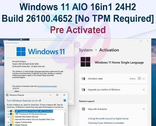 Windows 11 AIO 16in1 24H2 Build 26100.4652 [No TPM Required] | [Preactivated] [Multilingual] -July 2025-