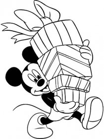 Mickey Mouse s vánočními dárky k vytisknutí omalovánky