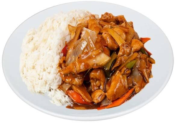 Smažené kuřecí maso v sojové omáčce s rýží | Restaurace Andělský Újezd