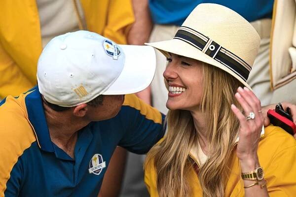 Erica McIlroy and her husband Rory McIlroy of Europe after the final day of the 2023 Ryder Cup 