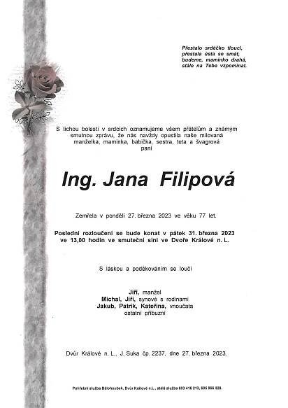Vzpomínka na Ing. Janu Filipovou – SPOŠ Dvůr Králové nad Labem