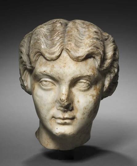 A portrait head from a bust of Empress Lucilla, sister of Emperor Commodus.