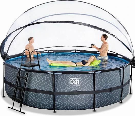 Bazén s krytem pískovou filtrací a tepelným čerpadlem Stone pool Exit Toys kruhový ocelová konstrukce 488*122 cm šedý od 6 let