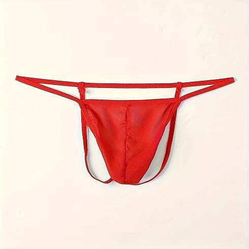 2-Pack *'s Ice Silky Underwear - Breathable Stretchy * with Front Hollow * & Mesh Panels, Low-* Semi-Sheer G-String, Solid Red for *