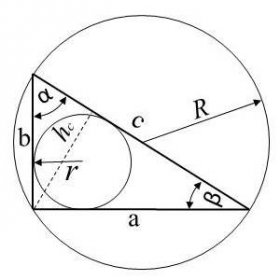 Trujúhelník pravoúhlý - vypočet stran, obvodu, obsahu, výšky, úhlů, kružnic, vzorce