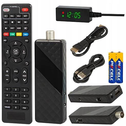 DEKODÉR TV TUNER DVB-T2 HEVC H.265 FULL HD MINI STICK PILOT SET HDMI USB